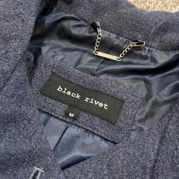 BLACK RIVET Classic Pea Coat Double Breasted Navy M Medium Lined Pockets Classy - Picture 12 of 16